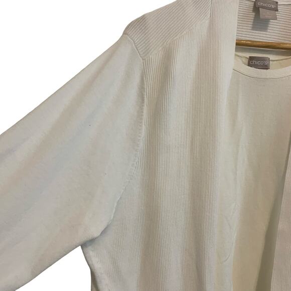 Chico's Cream Open Front Long Cardigan Sweater and Shell Set - Picture 2 of 10